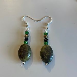 Handmade earrings sliver plated green colored stones